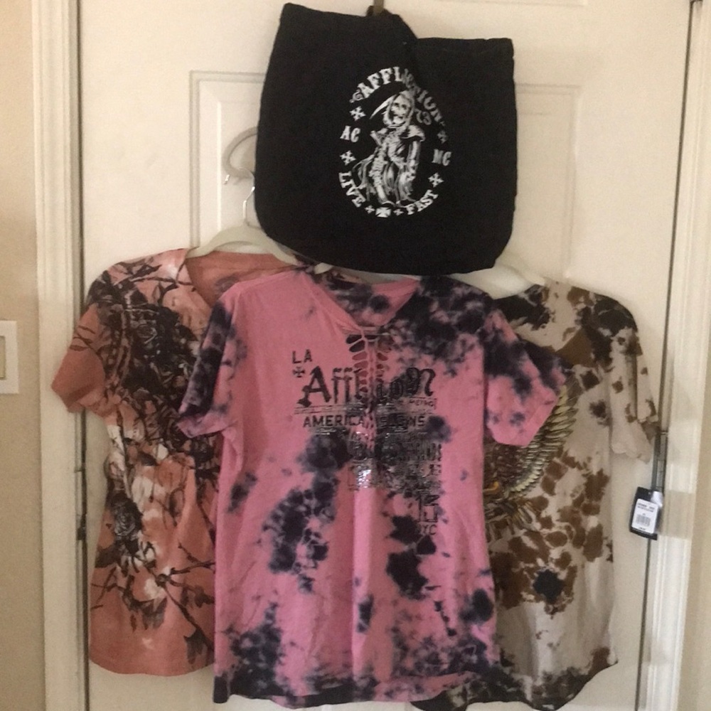 Affliction Bundle 3 Tops & Tote XL L